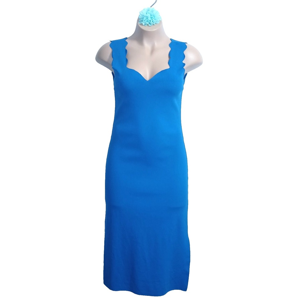Ted Baker Sharmay Scallop Bodycon Midi Dress Women 5 Royal Blue Sweetheart Neck